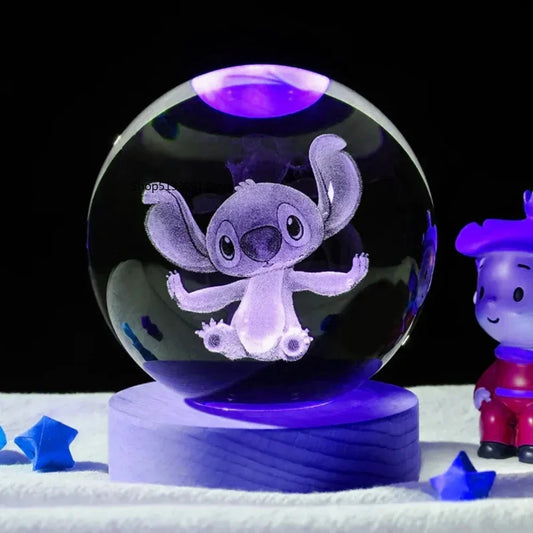 "Stitch LED Night Light – 3D Crystal Ball Design"