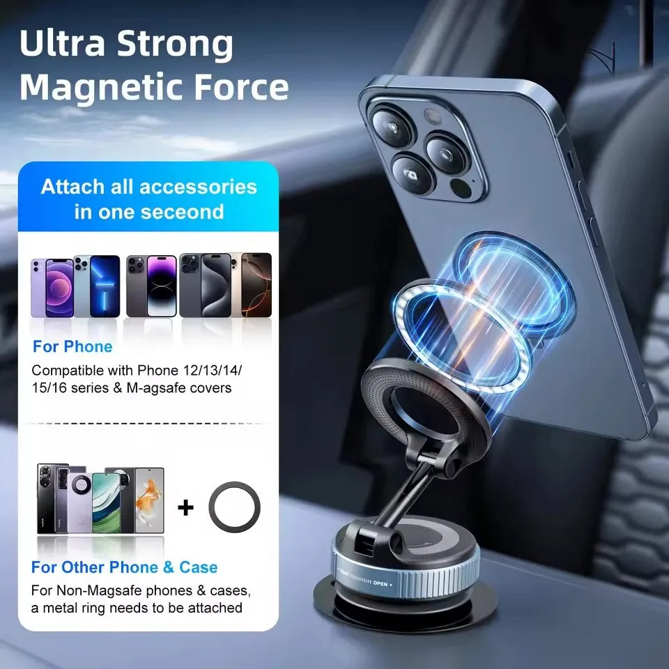 Magnetic Car Phone Holder – 360° Rotating with Suction Cup