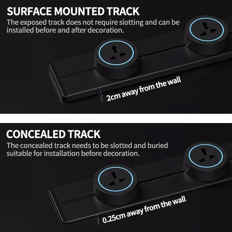 Movable Socket Power Rail – EU/US/UK Plug with USB-C