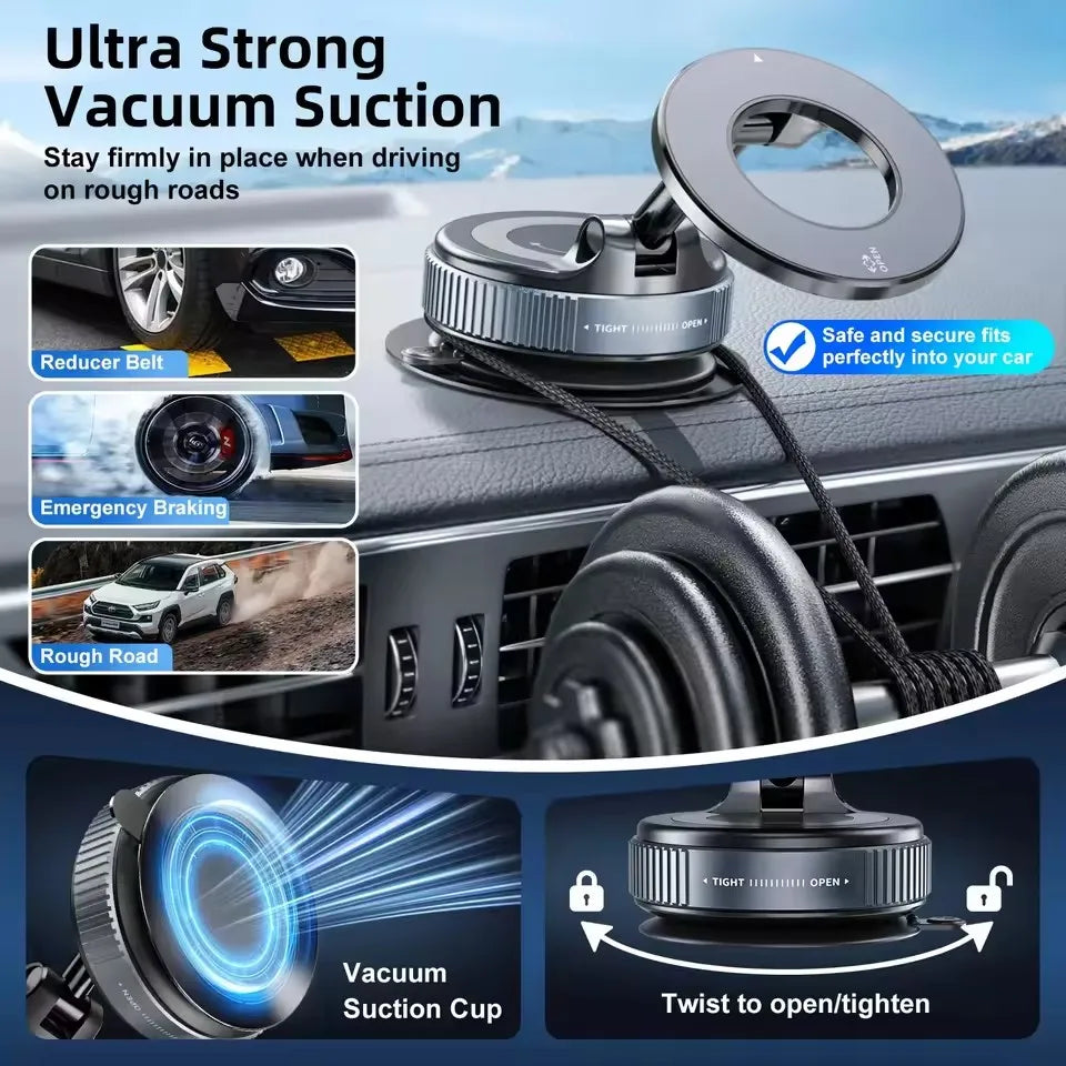 Magnetic Car Phone Holder – 360° Rotating with Suction Cup